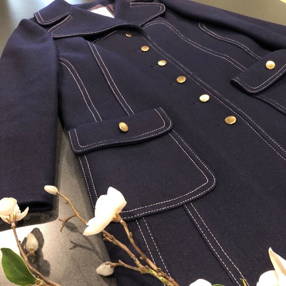 Vintage Wool Peacoat Navy Contrast Arthur Jay Rovercoat Dagger Collar 70's - Picture 2 of 13